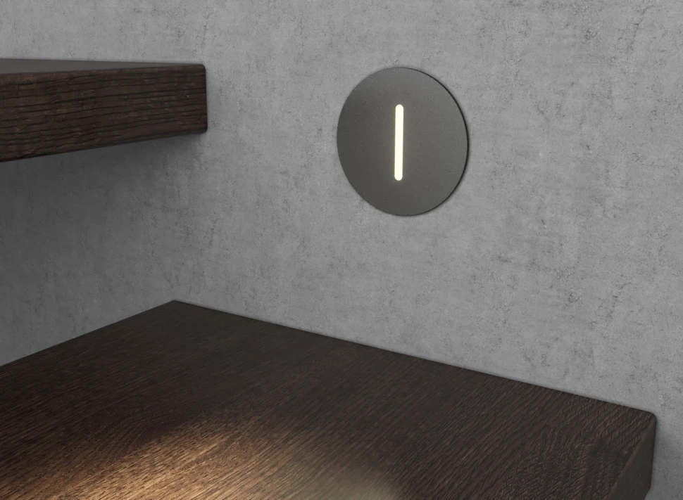 Чёрный круглый встраиваемый светильник для подсветки лестницы в